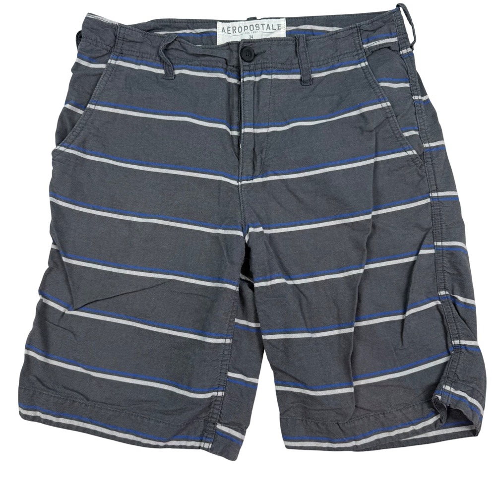 VTG Y2K Aeropostale Mens Gray Striped Chino Shorts Sz 34 Flat Front Blokecore